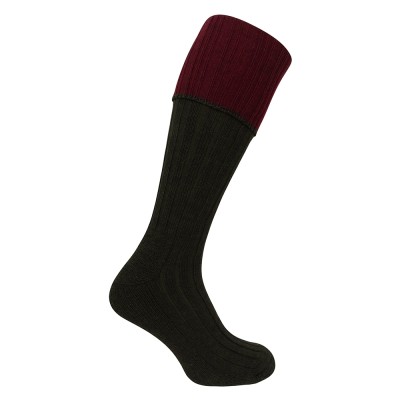 Hoggs Of Fife 1901 Contrast T/Over Top Stocking (Single) (Size UK 7-10) (DARK GREEN/BURGUNDY) (1901/GB/2)